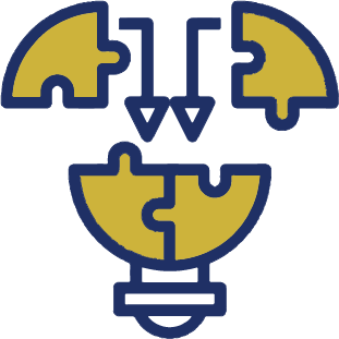 Puzzle pieces coming together to form a light bulb icon