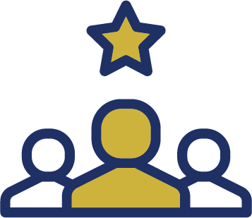 Three figures with a star overhead representing leadership icon