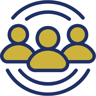 Three figures in a network of connectivity icon